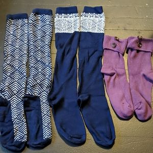 Boot Socks Bundle Navy Blue Knee High Purple Ankle